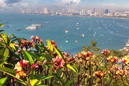 芭堤雅海湾全景鸟瞰, 泰国在夏季的一天