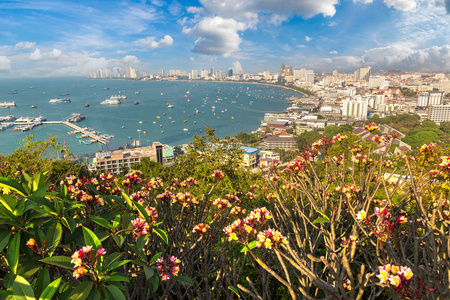 芭堤雅海湾全景鸟瞰, 泰国在夏季的一天