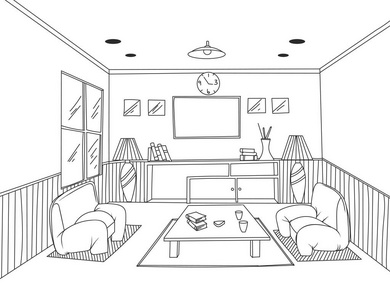 手绘家具背景图室内起居室场景矢量手绘背景图照片