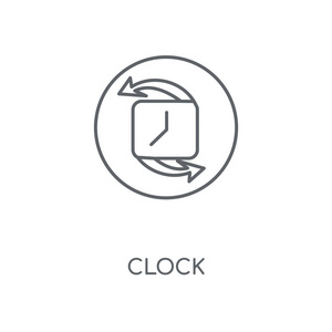 时钟线性图标。时钟概念行程符号设计。薄的图形元素向量例证, 在白色背景上的轮廓样式, eps 10