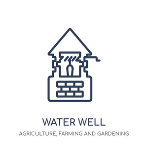 水井图标。水井线性标志设计从农业, 农业和园艺汇集。简单的大纲元素向量例证在白色背景