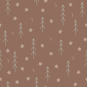 矢量无缝模式与冷杉树, 星星和月亮。斯堪的纳维亚无缝模式