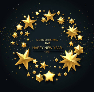 新金光圣诞快乐, 新年快乐, 金光闪闪的星星照片