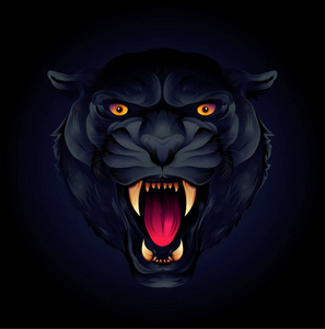 老虎徽标的头老虎头或黑豹的画像在一个黑色背景照片