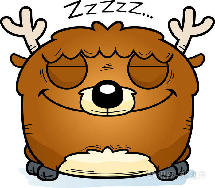 一头小鹿睡午觉的卡通插图