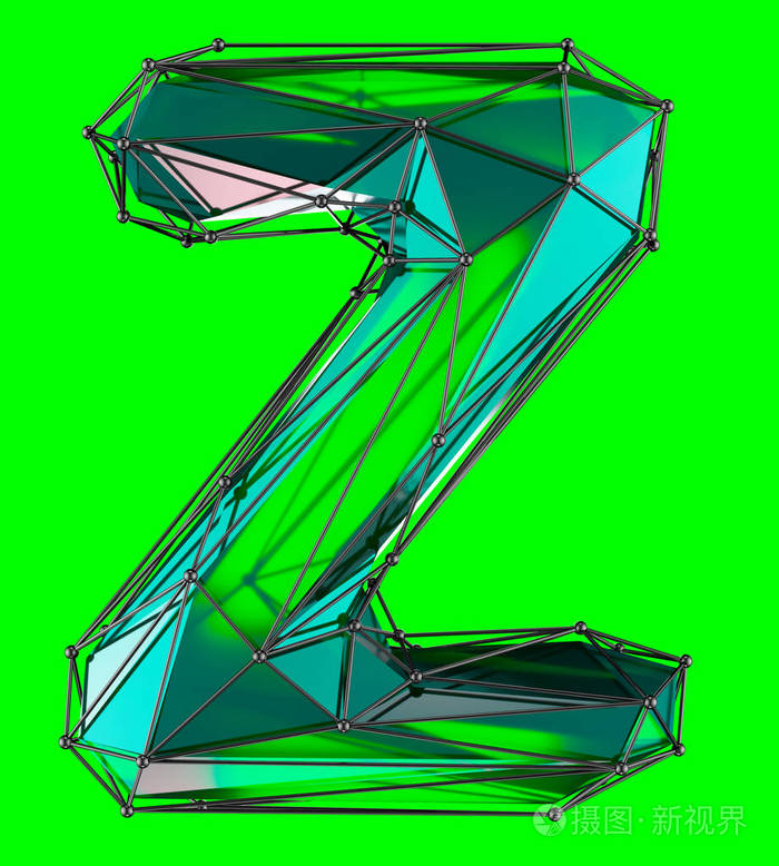 大写拉丁文字母 z 在绿色背景下的低聚型绿色颜色隔离