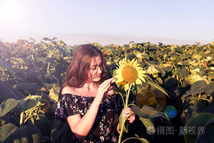 女孩抱着向日葵的微笑