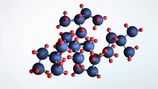 3d 例证分子。旗帜的医学背景。分子结构在原子水平上。原子 bacgkround