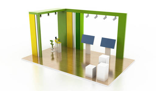 绿色展示架内饰, 原创3d 渲染和模型
