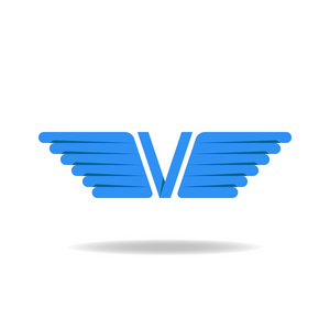 V带字母蓝色的翅膀，徽标的想法，重叠技术