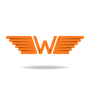 W带字母的翅膀，橙色风格，重叠技术标志