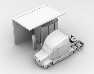 燃料电池氢站燃料电池动力车充氢气的粘土渲染..。3d 渲染图像