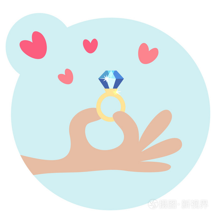 cartooned人类手戴的钻石戒指