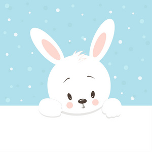 明信片与野兔度假, 可爱的小卡通兔子, 动物是在雪在冬天