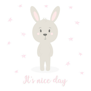 明信片与野兔为假日, 可爱的小卡通兔子, 快乐的复活节兔子向量例证