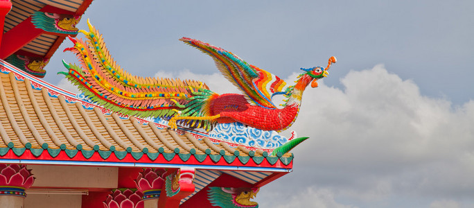 凤凰寺五彩凤凰寺屋顶上照片