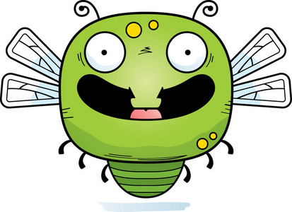 一只蜻蜓，微笑的卡通插图