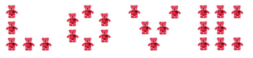 玩具熊红颜色与白色背景上的爱字