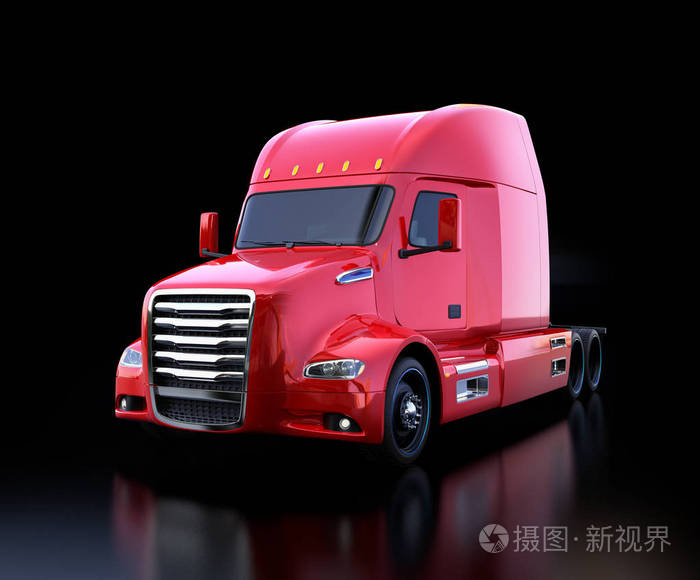 金属红色燃料电池驱动美国卡车机舱黑色背景.3d 渲染图像