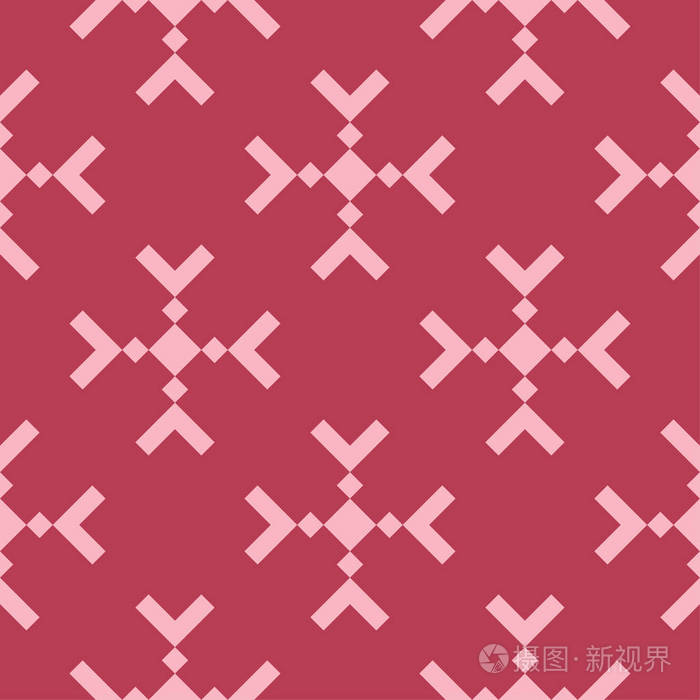红色和淡粉色的几何装饰品。网络纺织品和墙纸无缝模式