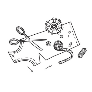 针线, 缝纫工具的矢量插图.
