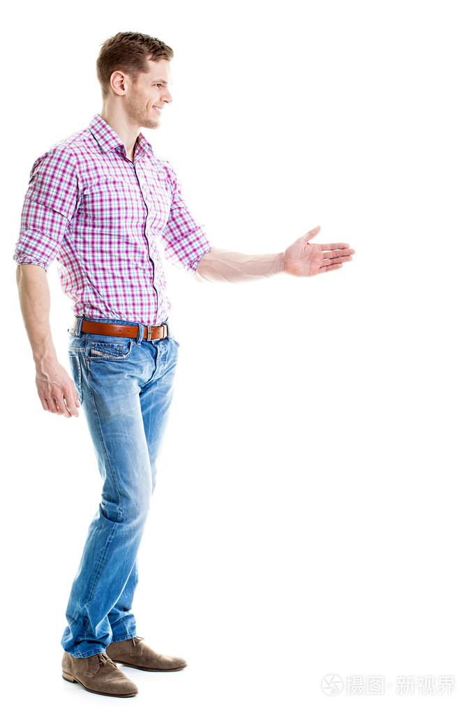 人提供手握手-孤立主人家的侧面图