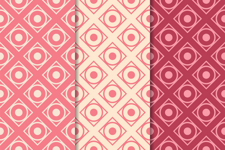 樱桃红色的几何图案。一套垂直无缝模式的网站, 纺织品和墙纸