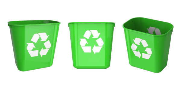 孤立在白色背景上的绿色垃圾桶塑料回收。很容易为您设计可编辑