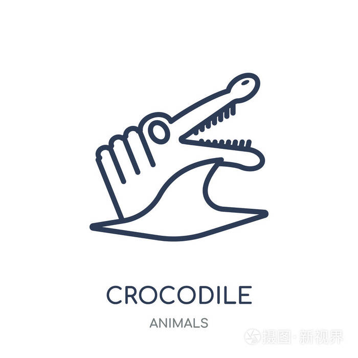 鳄鱼图标。鳄鱼线性符号设计从动物收藏。简单的大纲元素向量例证在白色背景