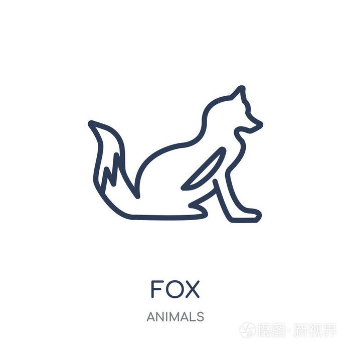 狐狸线性符号设计从动物收藏.简单的大纲元素向量例证在白色背景
