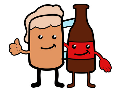 啤酒杯和瓶子动画片字符