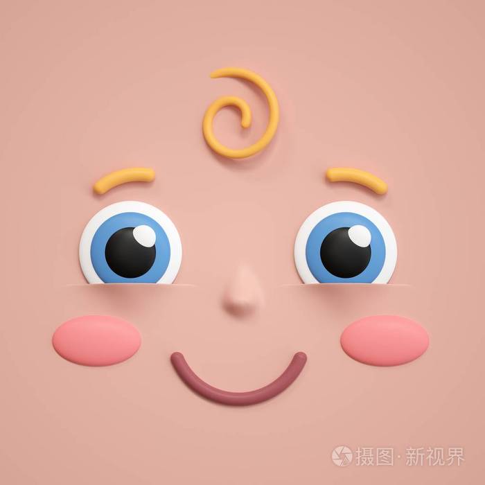 3d渲染笑脸图标婴儿沐浴微笑兴奋快乐惊奇幼儿婴儿情感表情emoji表情