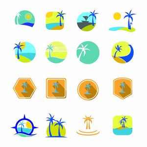 旅游夏季标志假日旅游岛矢量插画概念设计会徽