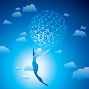 年轻的姑娘飞和手托地球图片