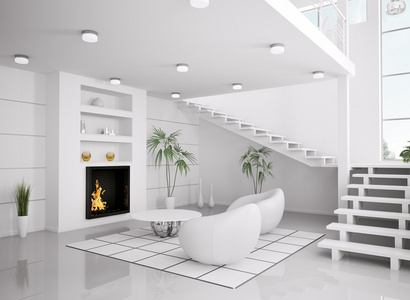 现代白色室内的客厅 3d 渲染
