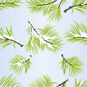 无缝纹理松树树枝郁郁葱葱的针叶树秋季和冬季雪自然背景矢量插图可编辑手绘手画
