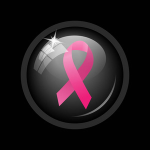 乳癌丝带图标。黑色背景上的互联网按钮