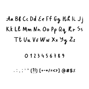 手绘字母表数字和标点符号。质朴的字体。向量 abc