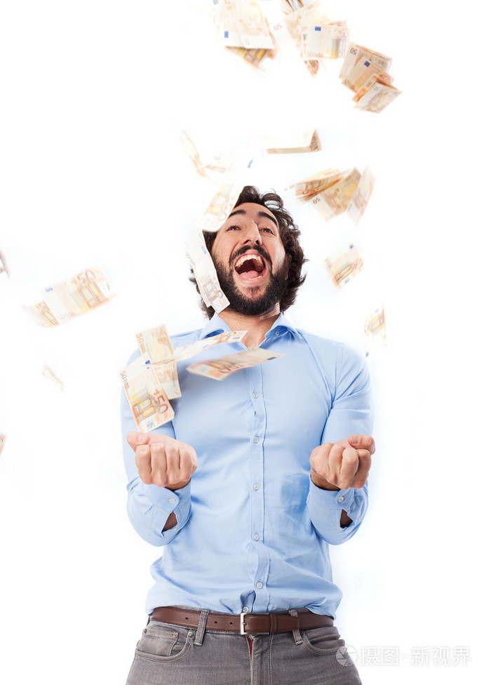 银行纸币雨和男人