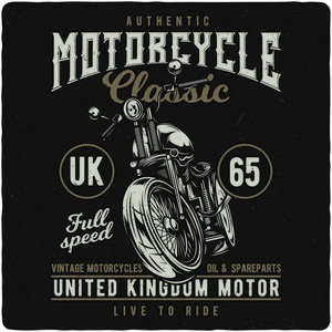 t恤或海报设计与老式摩托车的插图。使用文本组合设计