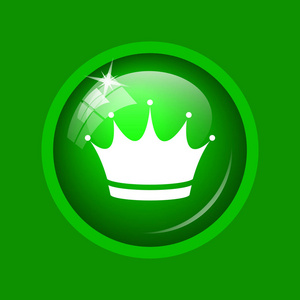 皇冠图标。绿色背景上的互联网按钮