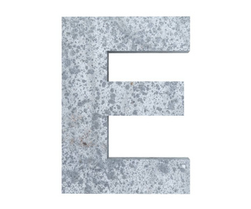 在白色背景上隔离的混凝土首都字母 e。3d 渲染插图