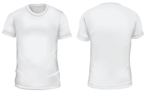 空白男士 t恤, 正面和背面的看法.渐变网格衬衫设计.在白色上隔离照片