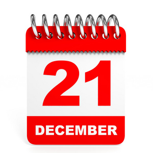 白色背景上的日历。12 月 21 日