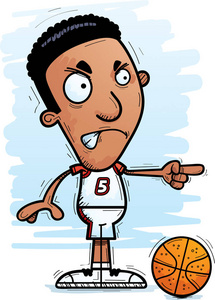 一个黑色男子篮球运动员看起来愤怒和指向的卡通插图