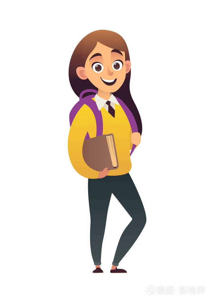 字符小美丽的女学生与书向量