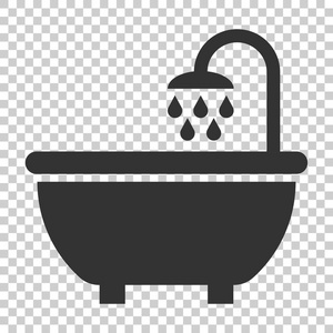 浴室淋浴图标在平面风格。在独立的背景上的卫生媒介例证。浴场水疗业务理念