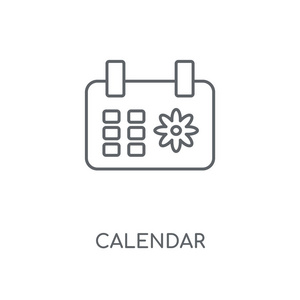 日历线性图标。日历概念笔画符号设计。薄的图形元素向量例证, 在白色背景上的轮廓样式, eps 10