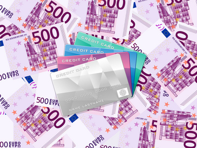 五百欧元背景和信用卡