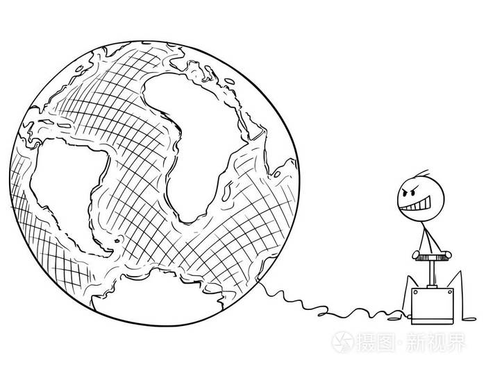 试图通过爆炸摧毁地球或世界的人或商人的漫画插画 正版商用图片0a56cs 摄图新视界